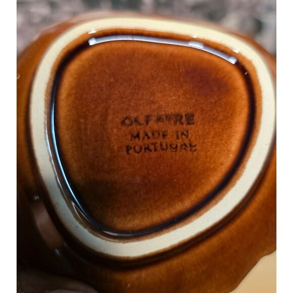 3 Olfaire Leaf-Shaped Brown Ceramic Dishes Made In Portugal - Picture 4 of 7